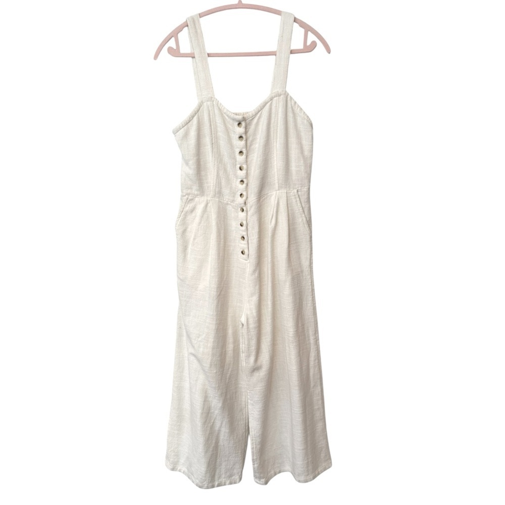 Billabong White Paint The Town Cropped Jumpsuit Sleeveless Smocked Size Large - Picture 4 of 13